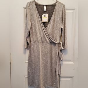 Dottie Medium Womens Dress Grey Wrap CoverUp Long Sleeve Mock Wrap Tie Waist